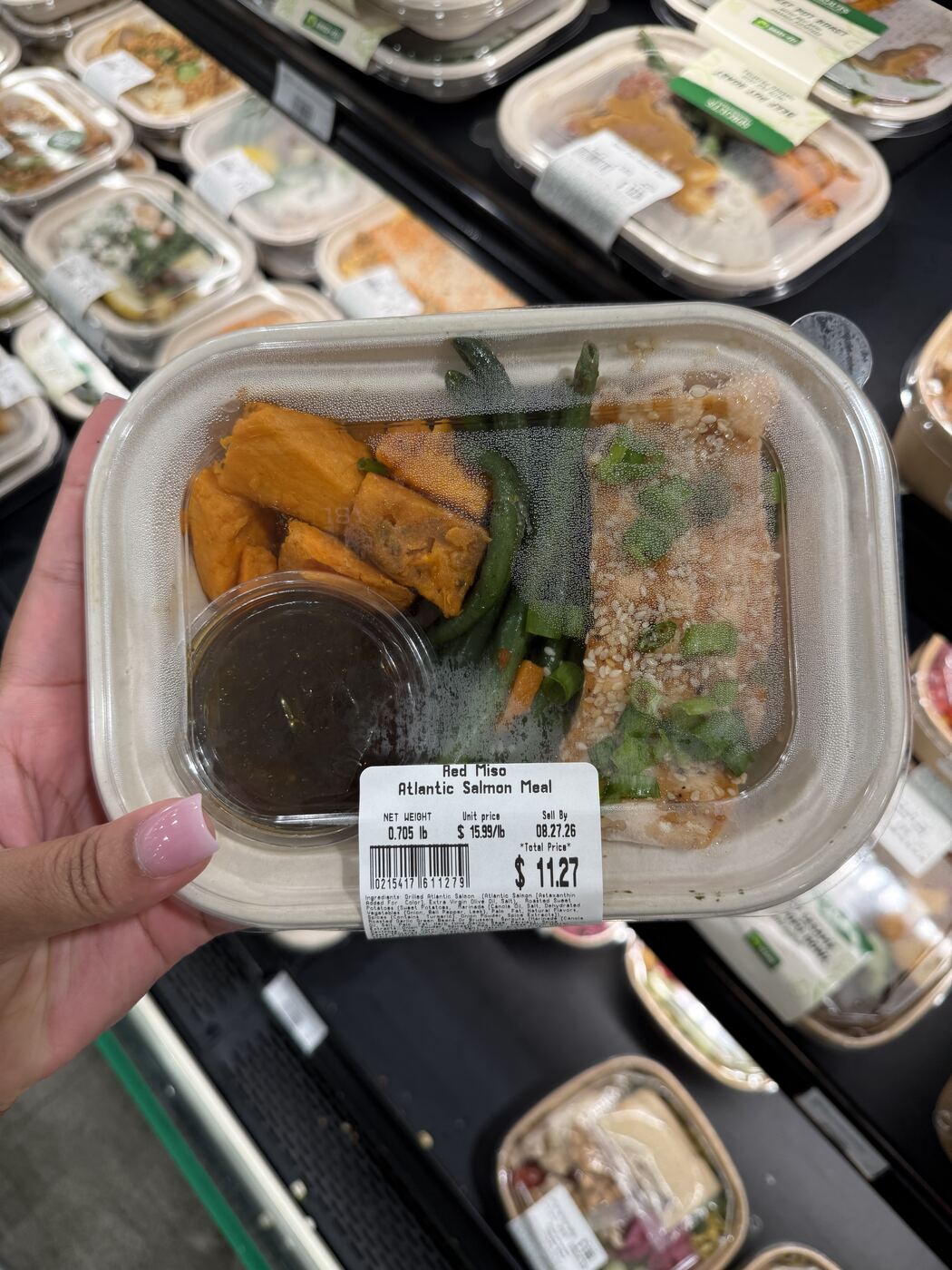 Red Miso Atlantic Salmon Meal from Sprouts with roasted sweet potato and green beans