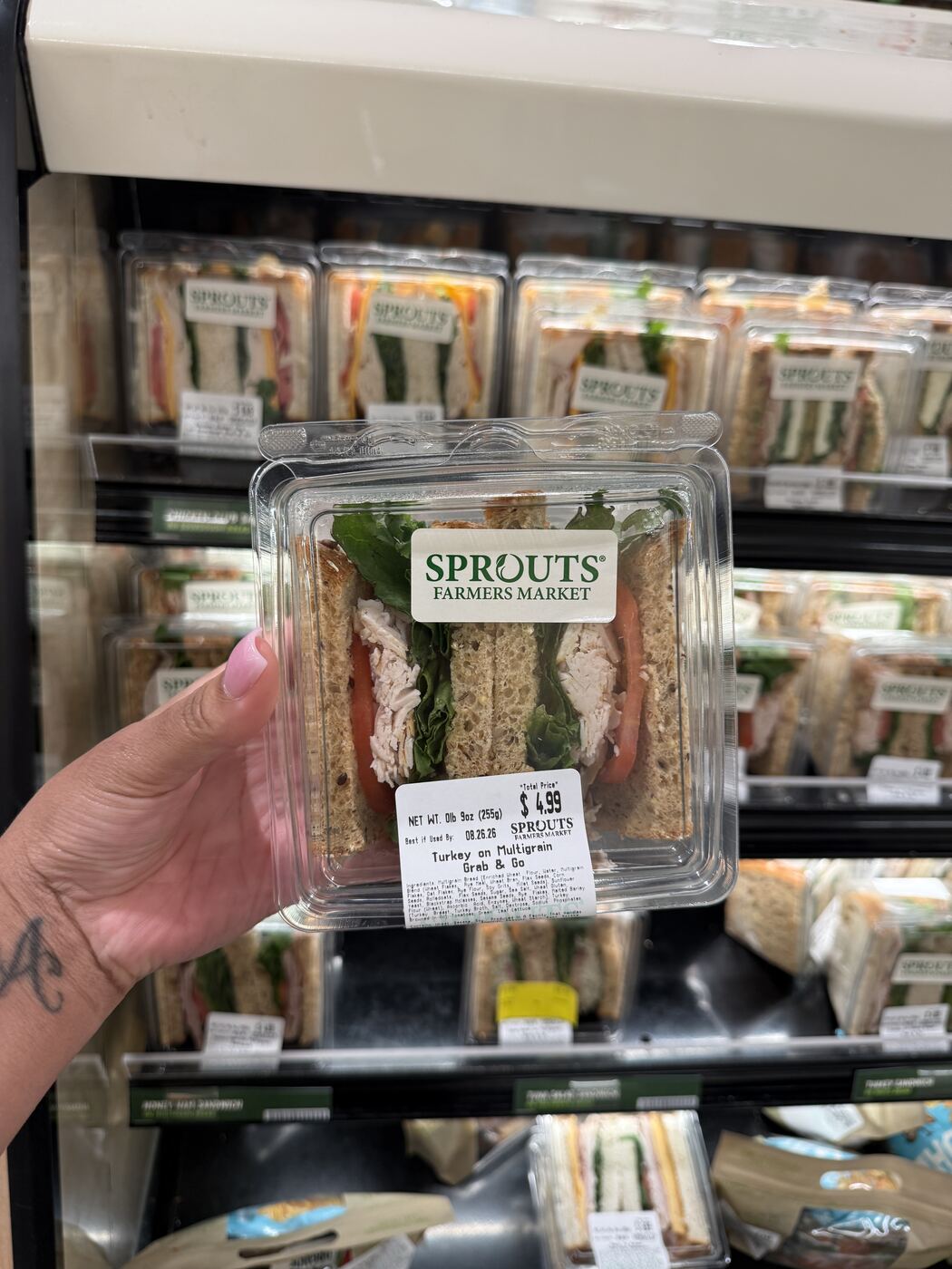 Sprouts Turkey on Multigrain Grab and Go sandwich, priced at $4.99