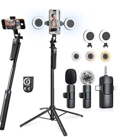 Phone tripod, ring light and mic kit for content