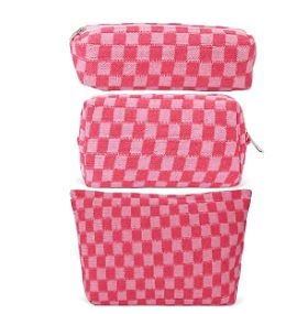 Checkered cosmetic bag set, 3 sizes