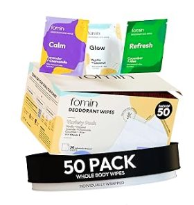 FOMIN travel deodorant wipes, 50 pack